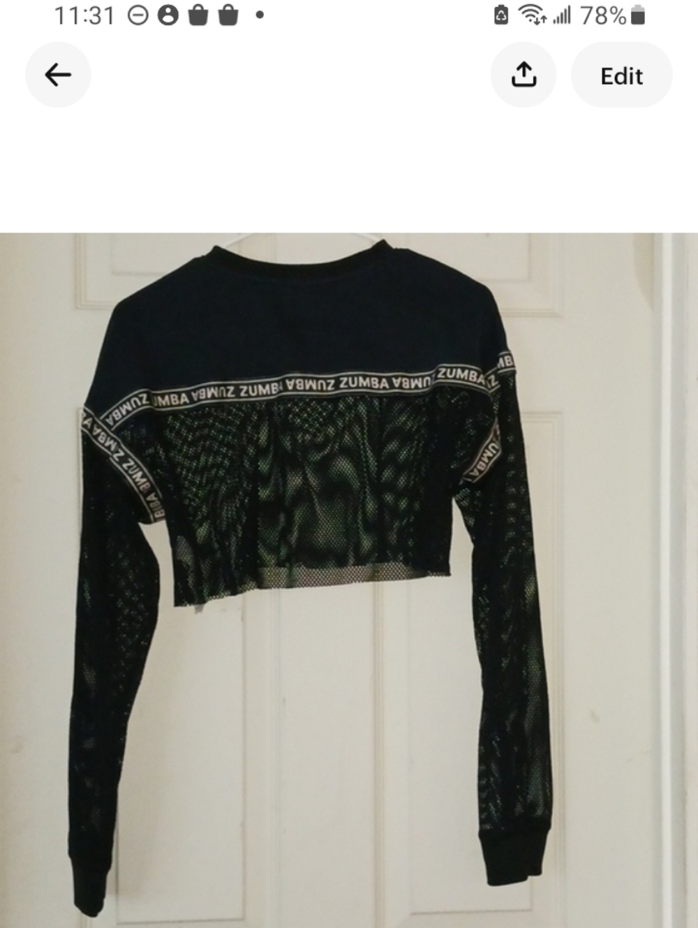 Zumba Fitness Black Cropped Mesh Long-Sleeve Top with Logo Band